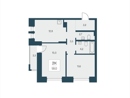 Продается 2-комнатная квартира ЖК Расцветай на Кропоткина, дом 2, 59  м&sup2;, 10550000 рублей