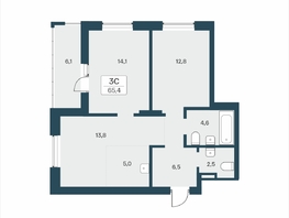 Продается 3-комнатная квартира ЖК Расцветай на Учительской, 65.4  м&sup2;, 9250000 рублей