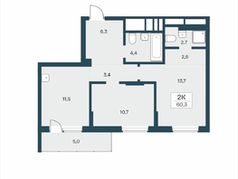 Продается 2-комнатная квартира ЖК Расцветай на Учительской, 60.3  м&sup2;, 9500000 рублей