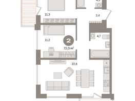Продается 2-комнатная квартира ЖК Пшеница, дом 2.2, 72.02  м&sup2;, 9800000 рублей