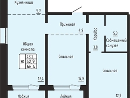 Продается 3-комнатная квартира ЖК Гренландия, Лес дом №6, 66.4  м&sup2;, 7350000 рублей