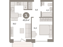 Продается 1-комнатная квартира ЖК Пшеница, дом 2.2, 43.61  м&sup2;, 6100000 рублей
