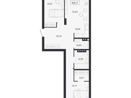 Продается 3-комнатная квартира ЖК Ясный берег, дом 19, бс 2-5, 66.11  м&sup2;, 11155000 рублей