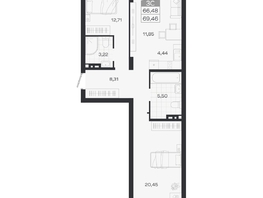 Продается 3-комнатная квартира ЖК Ясный берег, дом 19, бс 2-5, 69.46  м&sup2;, 11733000 рублей