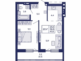 Продается 2-комнатная квартира ЖК Горизонт, дом 2, 41.8  м&sup2;, 7450000 рублей