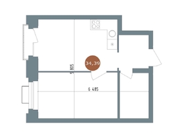 Продается 1-комнатная квартира  19/56 Кварталы Телецентра, 2, 34  м&sup2;, 6720000 рублей