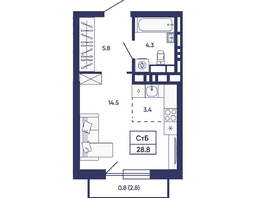 Продается Студия ЖК Сподвижники, дом 2, 28.8  м&sup2;, 7200000 рублей