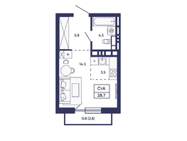 Продается Студия ЖК Сподвижники, дом 2, 28.7  м&sup2;, 4200000 рублей