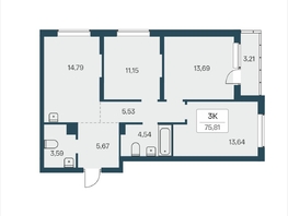 Продается 3-комнатная квартира ЖК Расцветай на Зорге, дом 4, 75.81  м&sup2;, 7650000 рублей