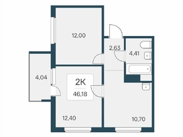 Продается 2-комнатная квартира ЖК Эко-квартал на Кедровой, дом 6, 46.18  м&sup2;, 6610000 рублей