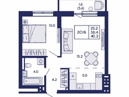 Продается 2-комнатная квартира ЖК Горизонт, дом 2, 40.2  м&sup2;, 6450000 рублей