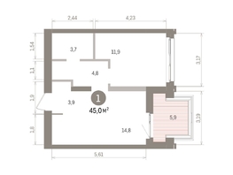 Продается 1-комнатная квартира ЖК Европейский берег, дом 32, 45.04  м&sup2;, 9520000 рублей
