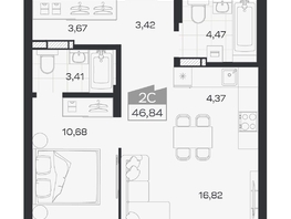 Продается 2-комнатная квартира ЖК Квартал 54, дом 1, 46.84  м&sup2;, 7267000 рублей