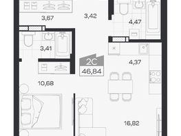 Продается 2-комнатная квартира ЖК Квартал 54, дом 1, 46.84  м&sup2;, 7287000 рублей