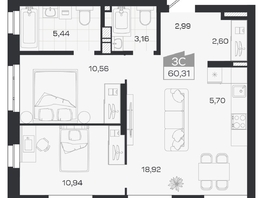 Продается 3-комнатная квартира ЖК Квартал 54, дом 1, 60.31  м&sup2;, 8952000 рублей