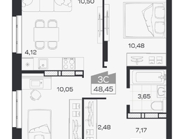Продается 3-комнатная квартира ЖК Квартал 54, дом 1, 48.45  м&sup2;, 7984000 рублей