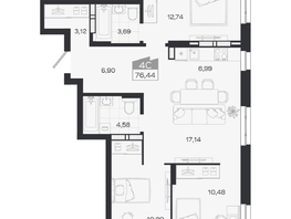 Продается 4-комнатная квартира ЖК Квартал 54, дом 1, 76.44  м&sup2;, 10770000 рублей