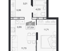 Продается 2-комнатная квартира ЖК Квартал 54, дом 1, 37.59  м&sup2;, 6634000 рублей