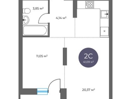 Продается 2-комнатная квартира  Квартал на Российской, дом 2, 41.09  м&sup2;, 9060000 рублей