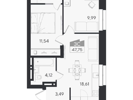 Продается 3-комнатная квартира ЖК Ясный берег, дом 10, бс 6-7, 50.67  м&sup2;, 9762000 рублей