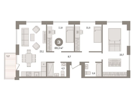 Продается 3-комнатная квартира ЖК Пшеница, дом 2.2, 89.26  м&sup2;, 12050000 рублей