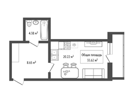 Продается Студия Дуси Ковальчук ул, 35.62  м&sup2;, 4890000 рублей