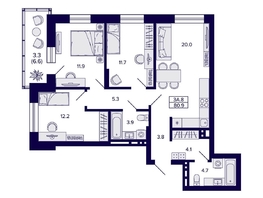 Продается 3-комнатная квартира ЖК Сподвижники, дом 1, 80.9  м&sup2;, 11200000 рублей