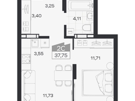 Продается 2-комнатная квартира ЖК Квартал 54, дом 1, 37.75  м&sup2;, 6519000 рублей