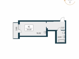 Продается Студия ЖК Расцветай на Зорге, дом 1 , 34.5  м&sup2;, 4122500 рублей