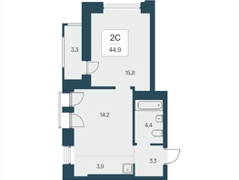 Продается 2-комнатная квартира ЖК Расцветай на Кропоткина, дом 2, 44.9  м&sup2;, 9350000 рублей