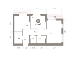 Продается 2-комнатная квартира ЖК Лебедевский квартал, д 1, 57.44  м&sup2;, 9620000 рублей