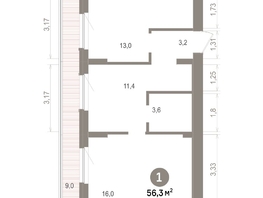 Продается 1-комнатная квартира ЖК Лебедевский квартал, д 1, 56.26  м&sup2;, 9740000 рублей