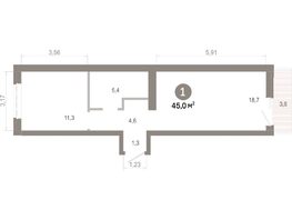 Продается 1-комнатная квартира  Квартал Молодость, дом 1, 44.98  м&sup2;, 6710000 рублей