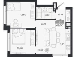 Продается 3-комнатная квартира ЖК Ясный берег, дом 33, 49.5  м&sup2;, 8364000 рублей