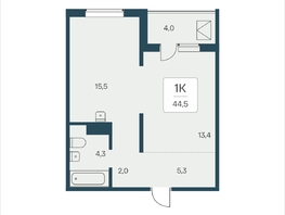 Продается 1-комнатная квартира ЖК Эко-квартал на Кедровой, д 3 сек 2, 44.5  м&sup2;, 5500000 рублей
