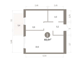 Продается 1-комнатная квартира ЖК Пшеница, дом 5.2, 44.36  м&sup2;, 6570000 рублей