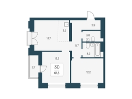 Продается 3-комнатная квартира ЖК Расцветай на Кропоткина, дом 1, 61.3  м&sup2;, 11100000 рублей