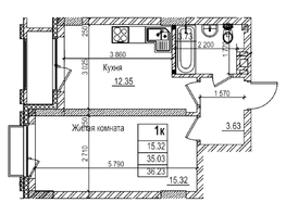 Продается 1-комнатная квартира ЖК Чернышевский, корп 3.3, 35  м&sup2;, 6900000 рублей