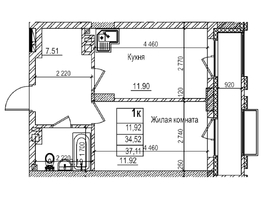 Продается 1-комнатная квартира ЖК Чернышевский, корп 3.3, 34.5  м&sup2;, 7080000 рублей
