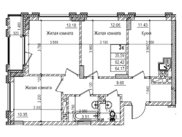 Продается 3-комнатная квартира ЖК Чернышевский, корп 3.3, 62.4  м&sup2;, 12190000 рублей