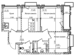 Продается 3-комнатная квартира ЖК Чернышевский, корп 3.3, 60  м&sup2;, 13250000 рублей