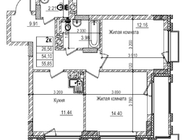Продается 2-комнатная квартира ЖК Чернышевский, корп 3.3, 54.1  м&sup2;, 12040000 рублей