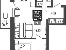 Продается 2-комнатная квартира ЖК Ермак, 43.91  м&sup2;, 6150000 рублей