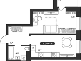 Продается 1-комнатная квартира ЖК Черемушки на Приморской, 40.4  м&sup2;, 5800000 рублей