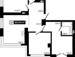 Продается 3-комнатная квартира ЖК Платина, 81.54  м&sup2;, 27591000 рублей