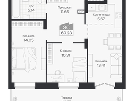 Продается 3-комнатная квартира ЖК Базилик, дом 3, 60.23  м&sup2;, 10230000 рублей