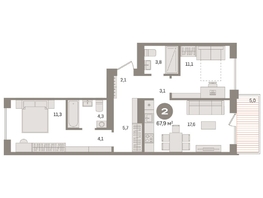 Продается 2-комнатная квартира ЖК Пшеница, дом 2.2, 67.92  м&sup2;, 10550000 рублей