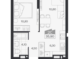 Продается 2-комнатная квартира ЖК Ясный берег, дом 33, 35.9  м&sup2;, 6667000 рублей