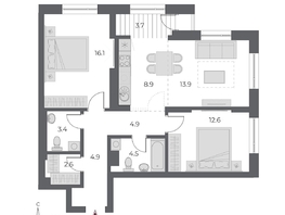 Продается 3-комнатная квартира ЖК ОСКАР, дом 1, 75.1  м&sup2;, 13950000 рублей