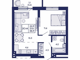 Продается 2-комнатная квартира ЖК Горизонт, дом 2, 38.9  м&sup2;, 6450000 рублей